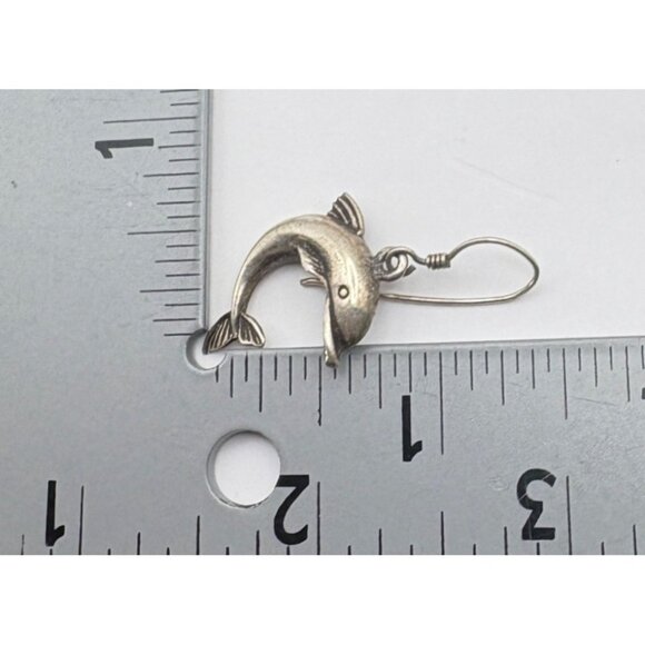 Vintage Sterling Silver Dolphin Dangle Earrings Beach Marine Fish 925 - Picture 2 of 6